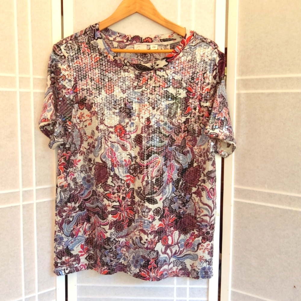 Anthropologie Postmark Floral Ssequin top